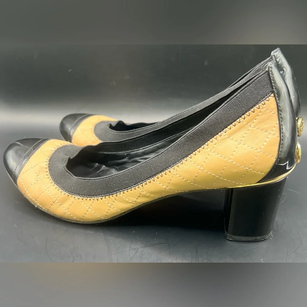 Tory Burch Black and Tan‎ Heels, Pre-Owned, Size: 10M